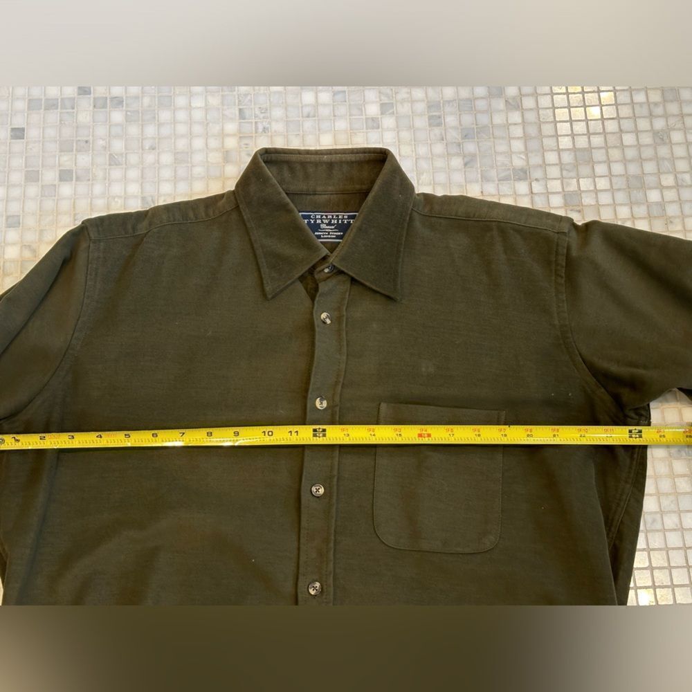 Charles Tywitt Green Flannel Cotton Buttondown Shirt - Picture 9 of 11
